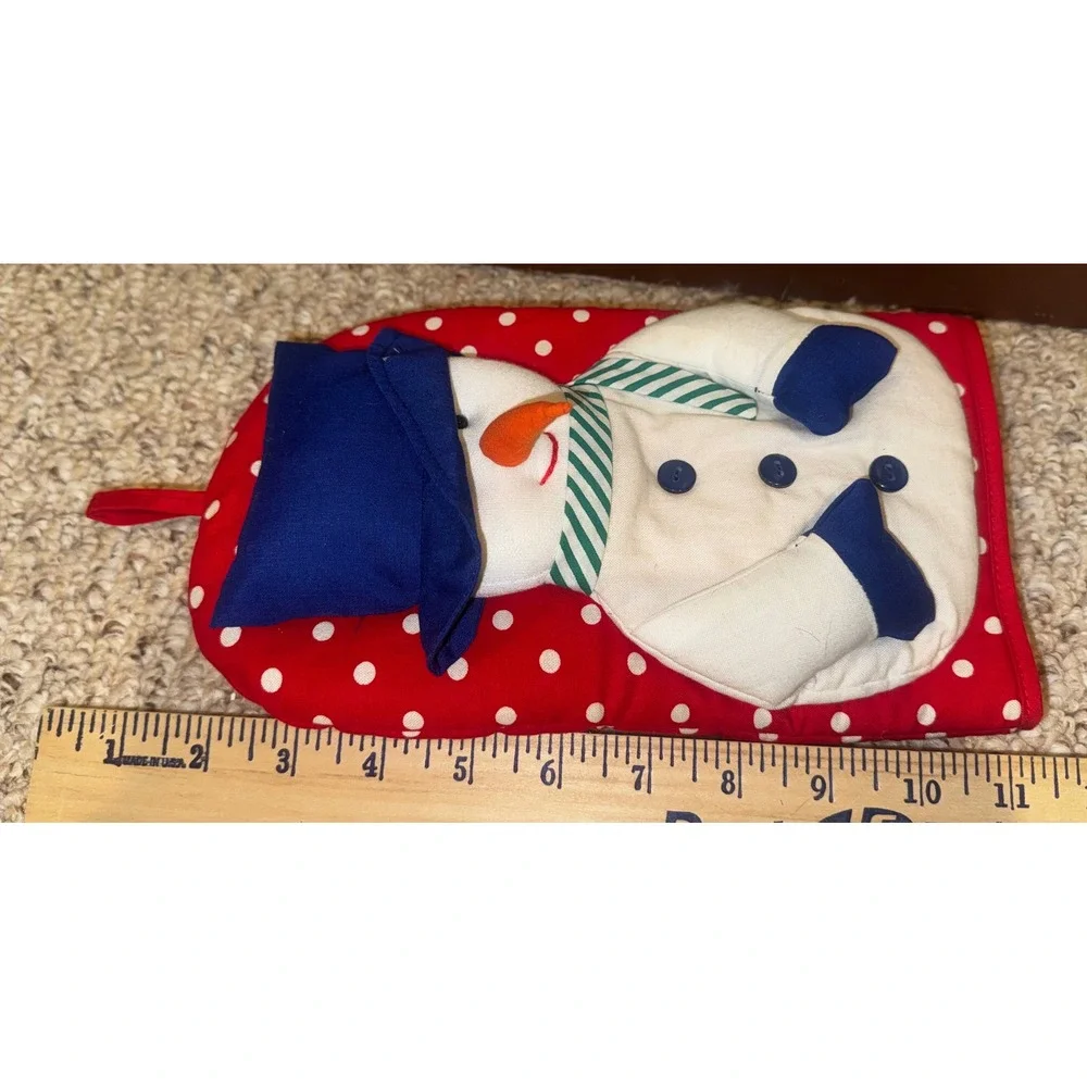 Hot Mitt King Mr Snowman Oven Mitt Red Polka Dot Christmas Holiday New With Tags